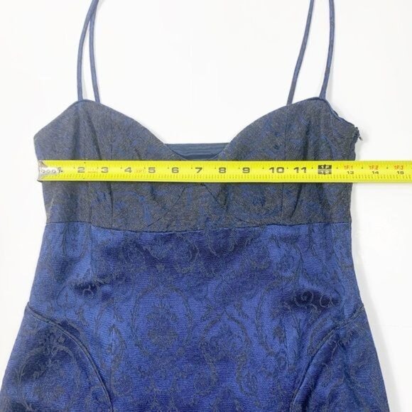 VTG Y2K Cynthia Cynthia Steffe Blue Damask Sweetheart Neck Romantic Dress Size 6 - Picture 9 of 16